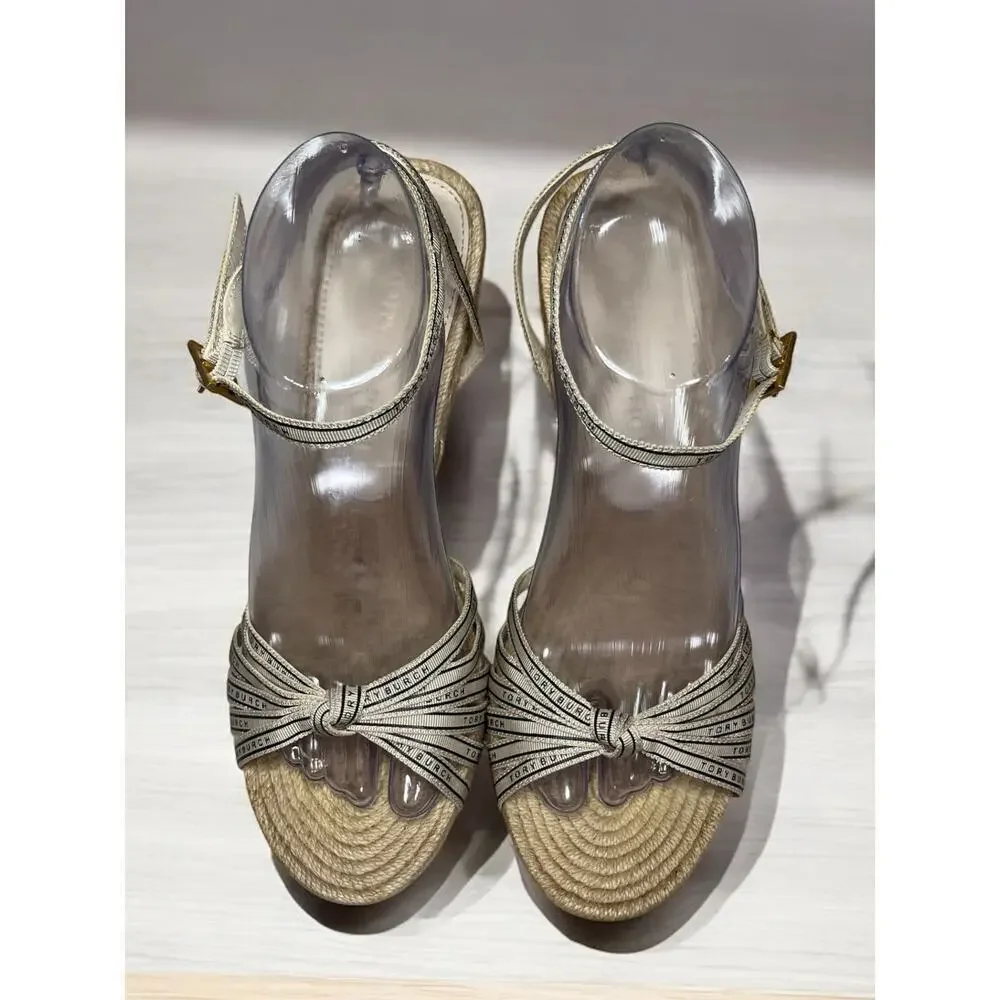 Tory Burch Ribbon Wedge Espadrille 90MM Size 9.5M
